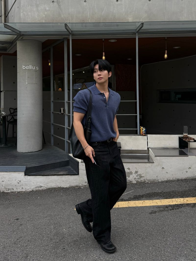 Robe skash collar short-sleeved knitwear