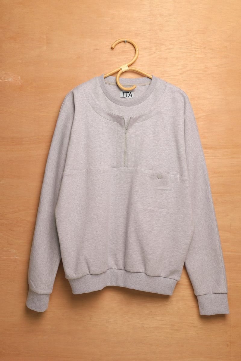 HALF ZIP LAYERD SWEATSHIRTS-MIXTURE GREY