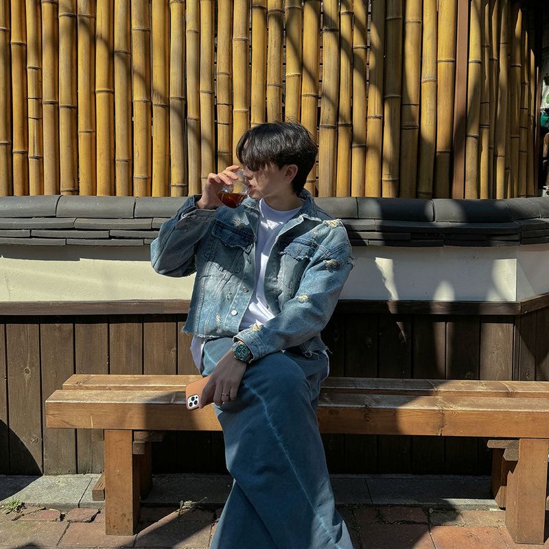 De Lap High Damage Crop Denim Jacket (2color)