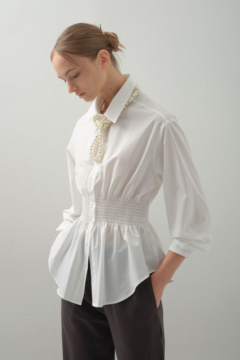 Curve Waist Stretch Shirt_White
