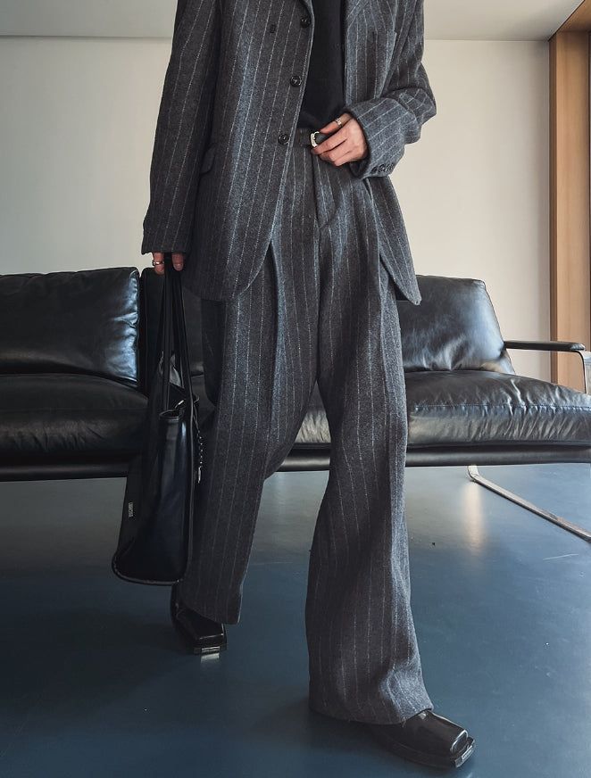 Ovening Stripe Wool Slacks