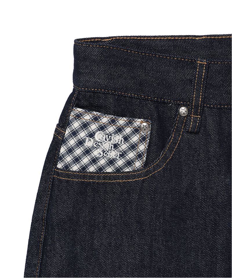 CHECK APPLIQUE DENIM PANTS BLUE(CV2GSFD111A)
