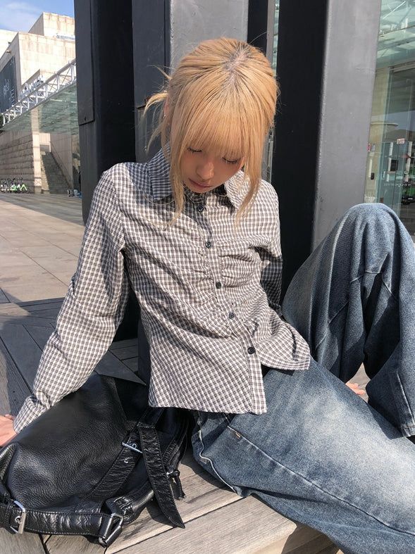 anyonemore（エニーワンモアー）の「Onser Check Shirring Collar Slim Shirt（Tops）」