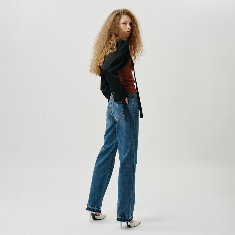 Deep blue semi wide jeans - SW002