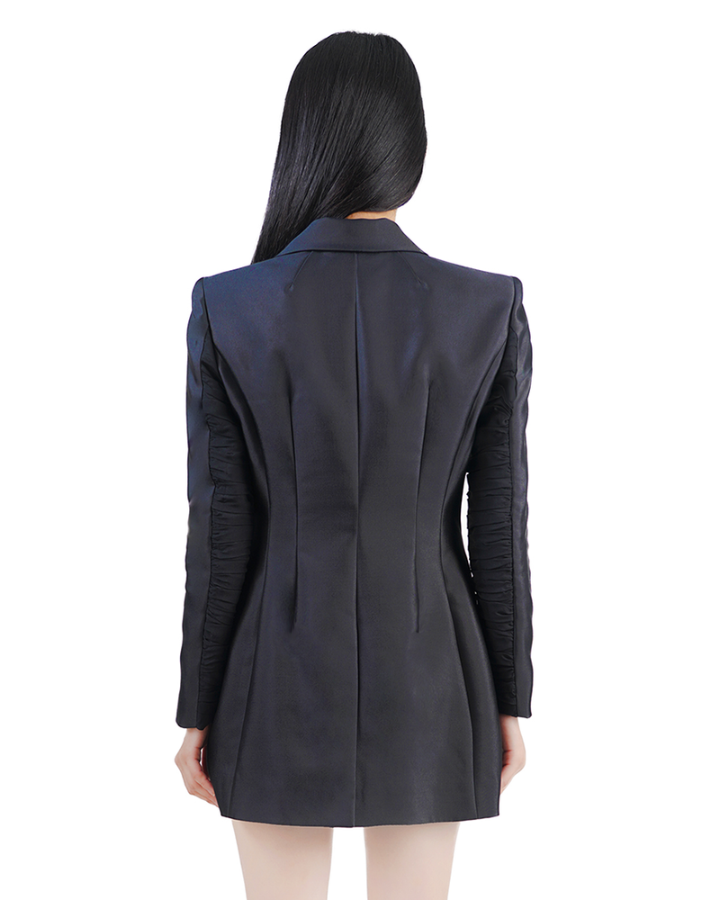 WOOL-SILK DOUBLE BREASTED JACKET WITH METAL TAG