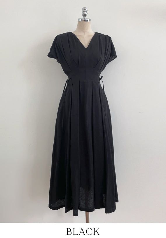 Javet V-Neck Pintuck Flare Long One Piece