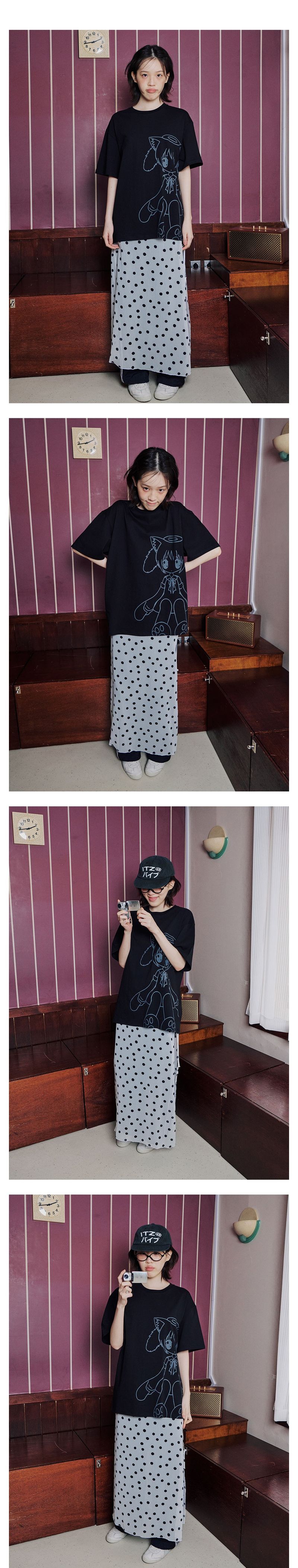 WHITE DOTTED LAYERED WRAP LONG SKIRT