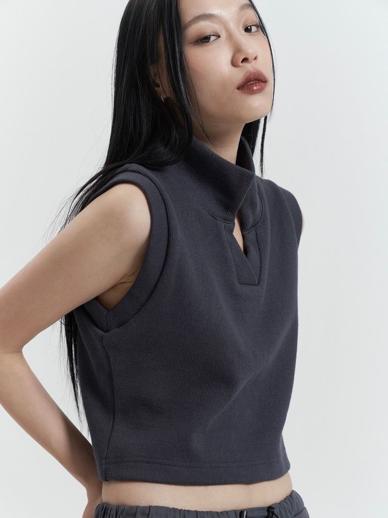 Sleeveless Collar Top, Slate Grey