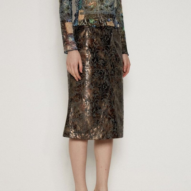 SHEISSHE/LEATHER JACQUARD SHKIRT
