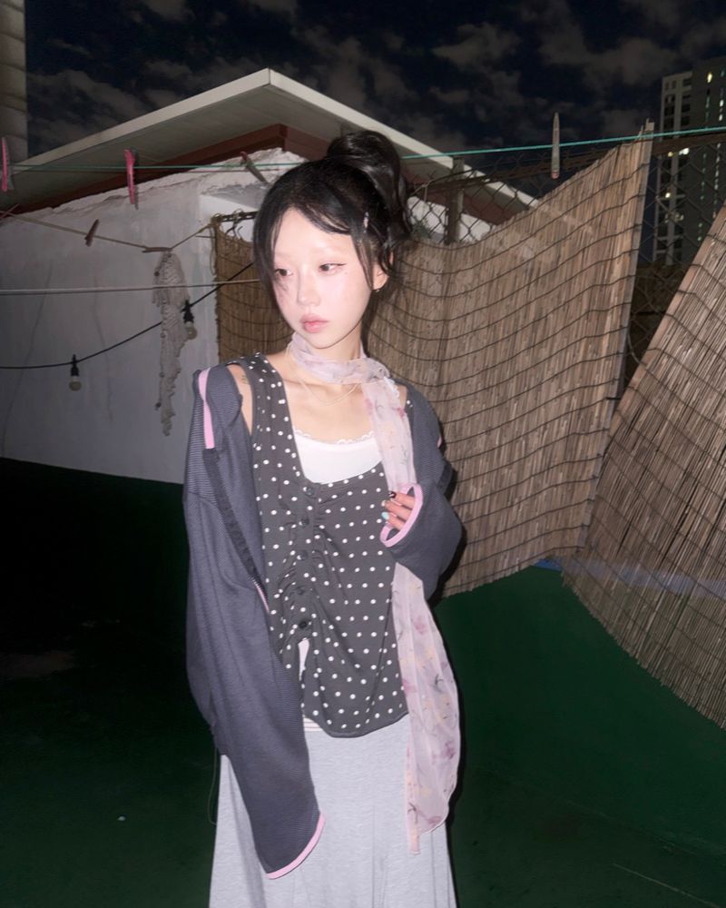 (3color) Dot Shirring Asymmetrical Vest