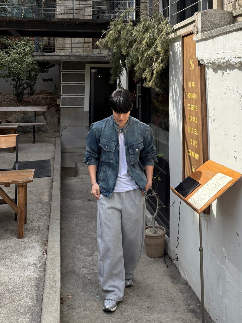 With denim biker jacket