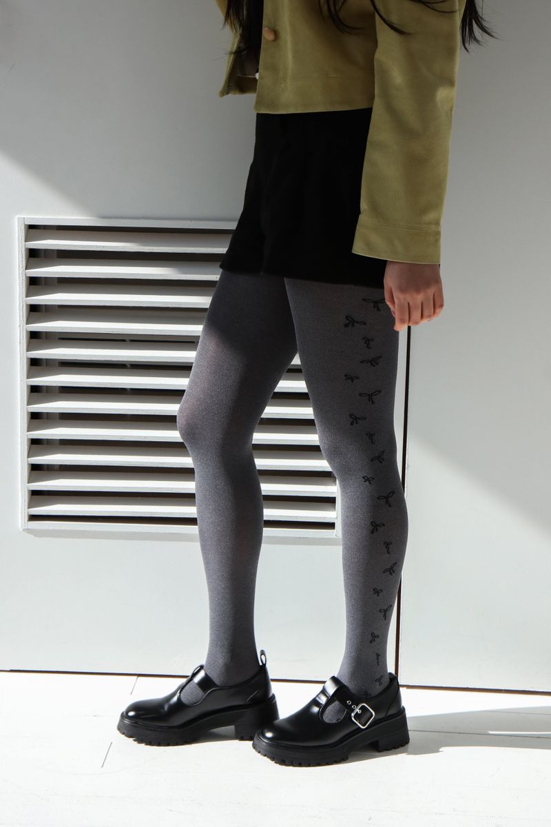 bow print gray tights 80D