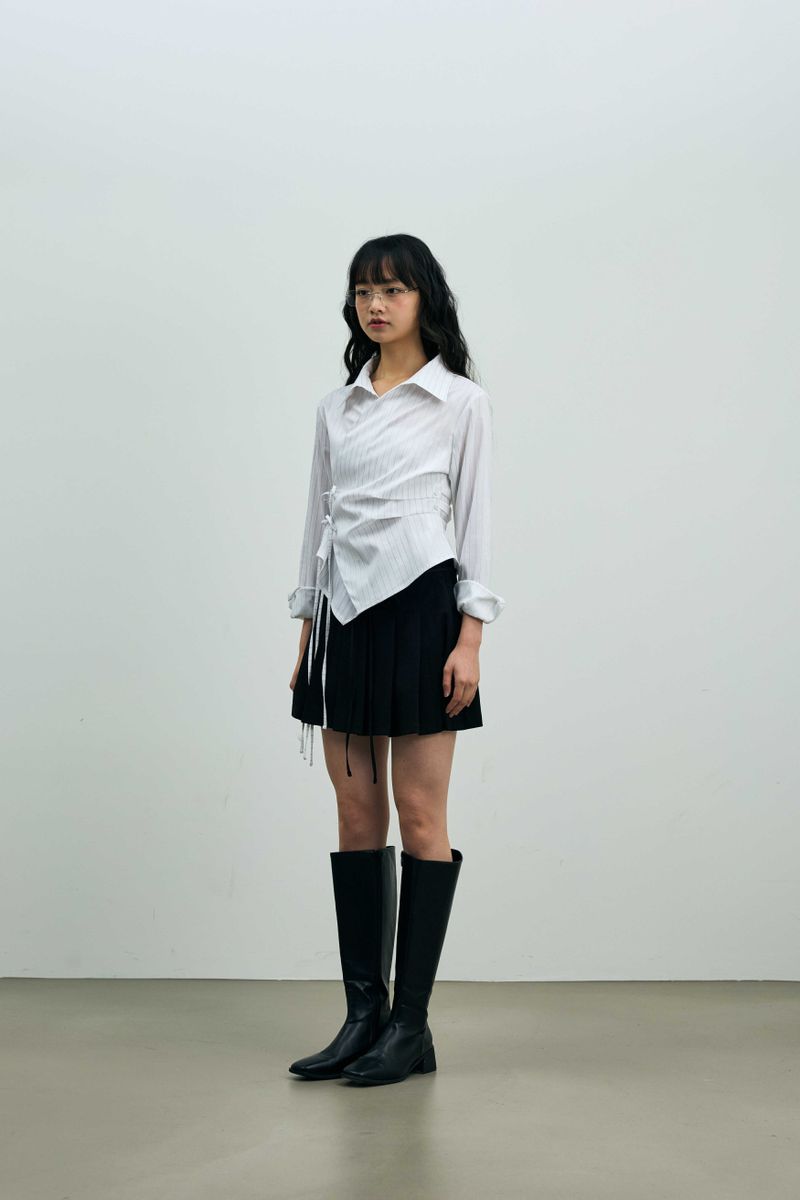 EVE STRIPE WRAP SHIRT / WHITE