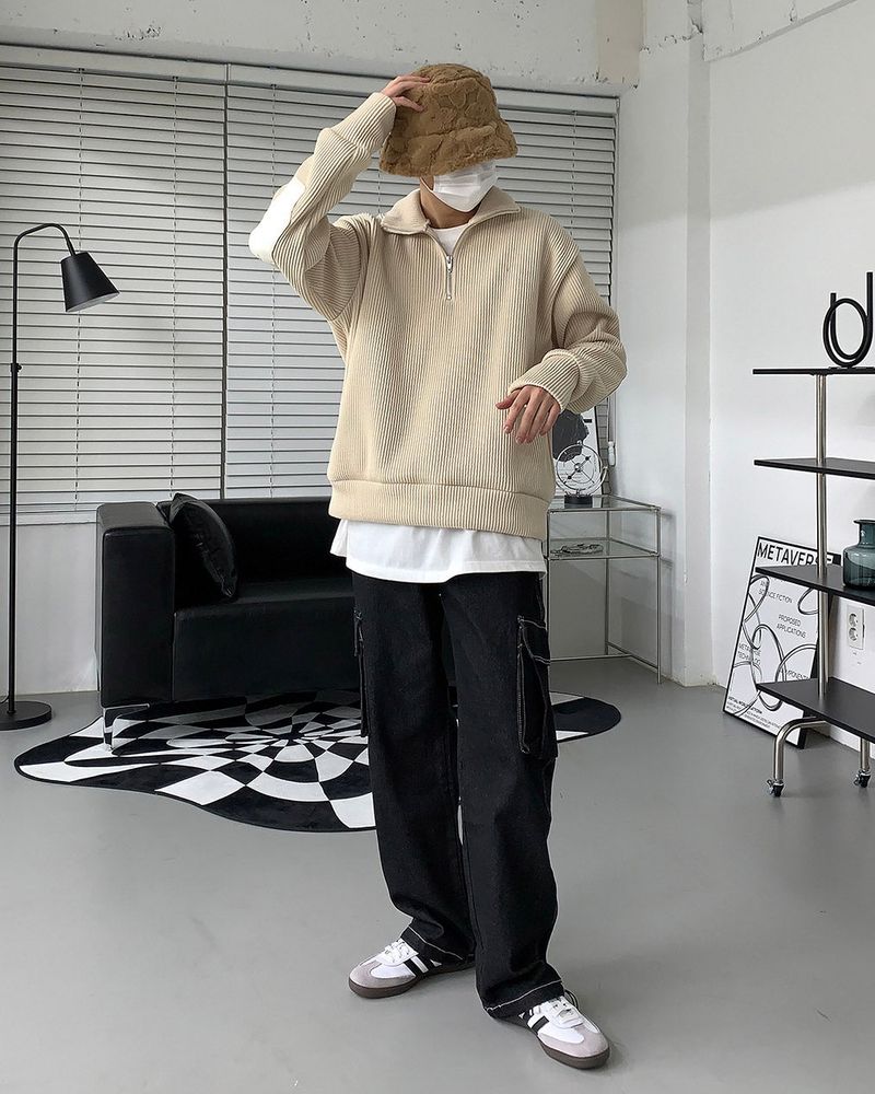 MT leather patch semi zip-up (3 colors)