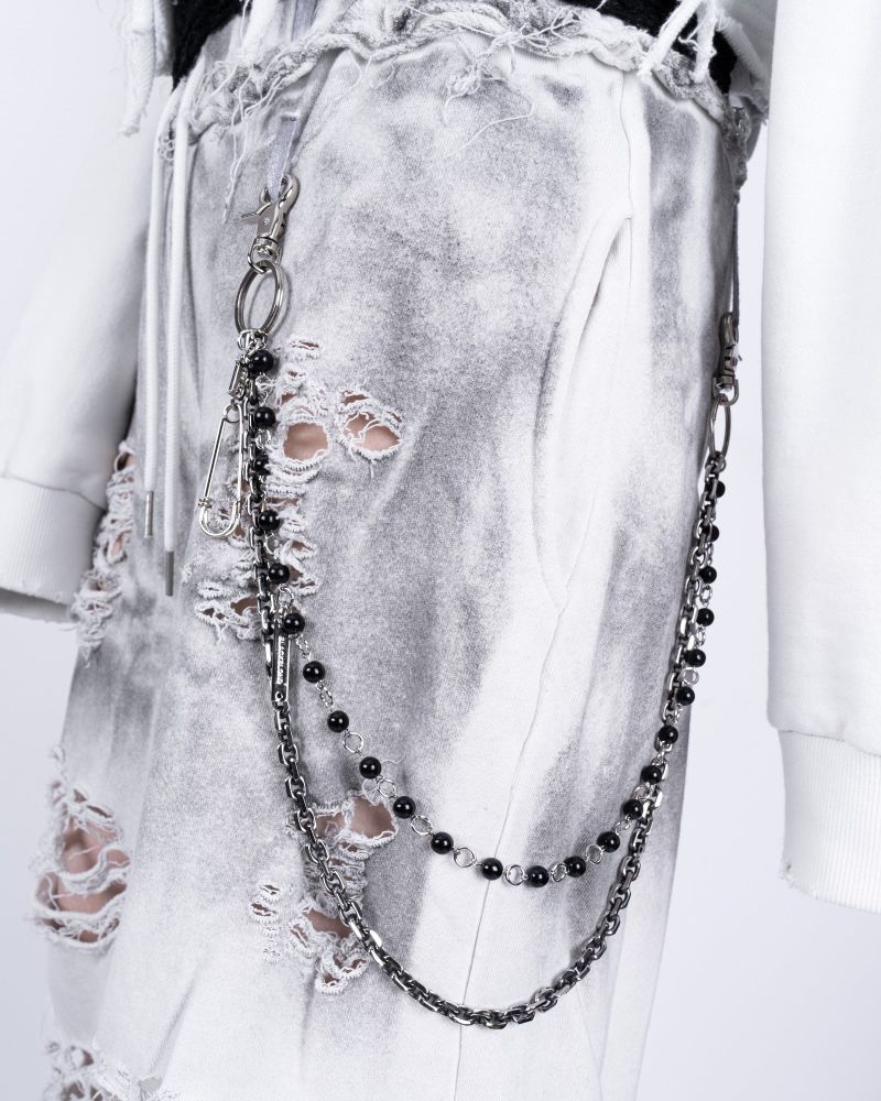 BBD Stone Ball 2-Line Pants Chain (Silver&Black)