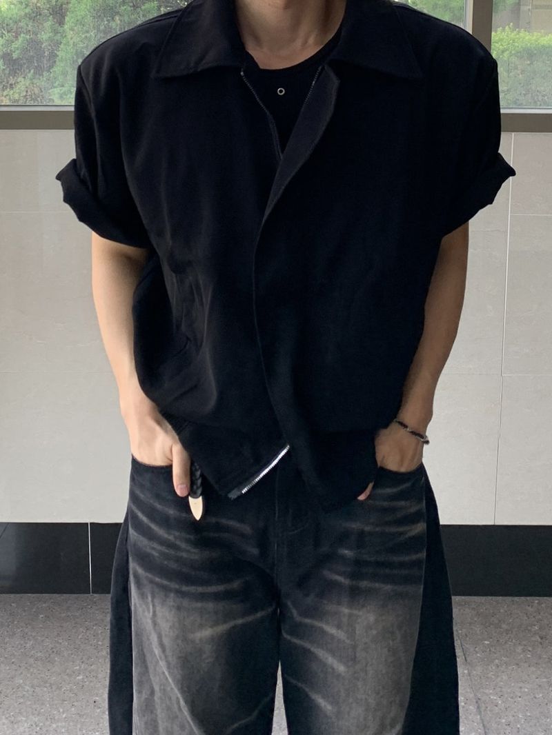 Doble two-way short sleeve cropped jacket