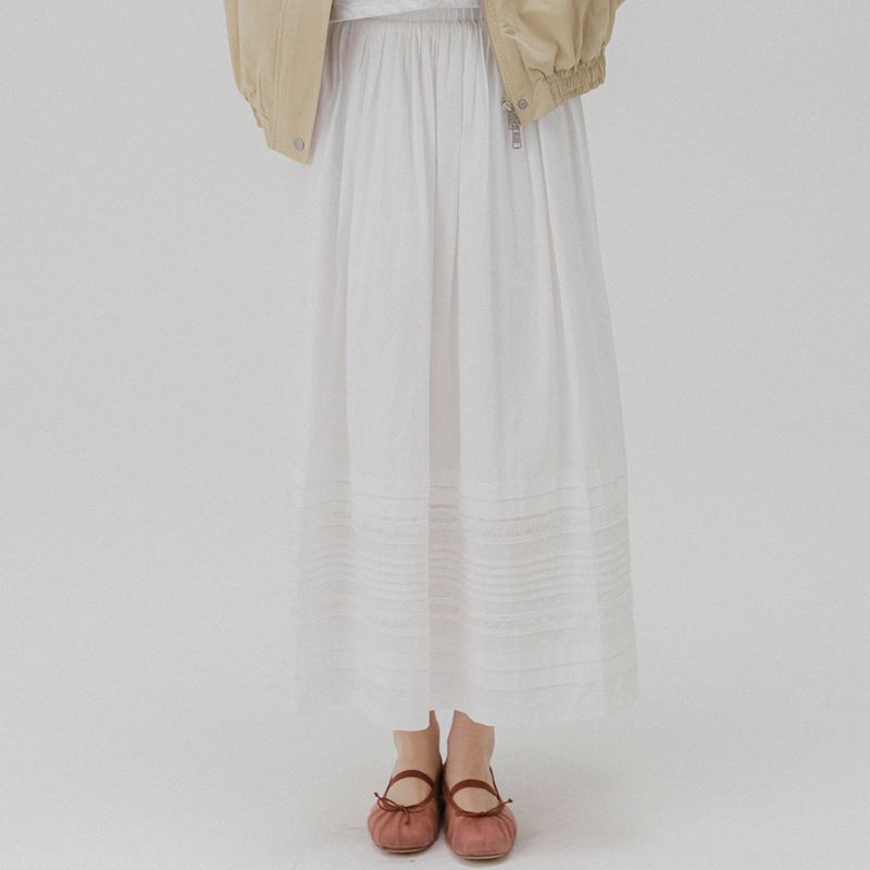 PINTUCK COTTON LONG SKIRT (WHITE)