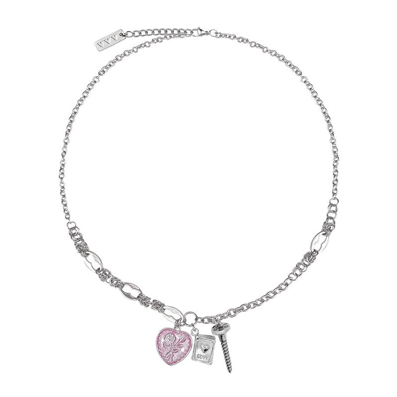 Rose Heart nail Surgical Chain Necklace