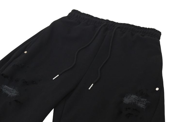 destroyed side tuck sweat pants (black)