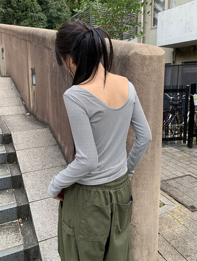 PIN STRIPE WIDE NECK LONG SLEEVE (3C)
