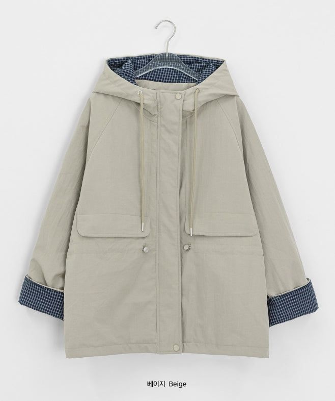 Pump Check Color Matching Hood Bomber Padding Jumper