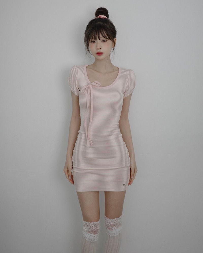 ZANNE（ザンヌ）の「[MADE] Beniel Stripe Ribbon Mini Dress（Dresses）」