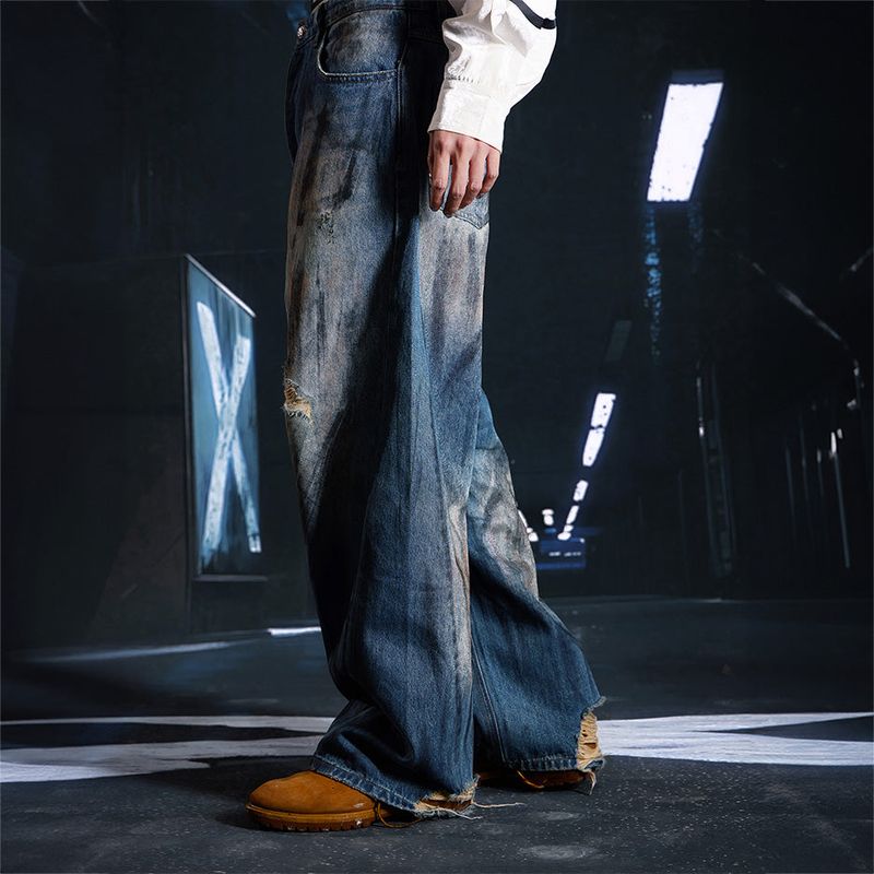 SEXXDEVIL Mud-dyed graffiti washed distressed jeans