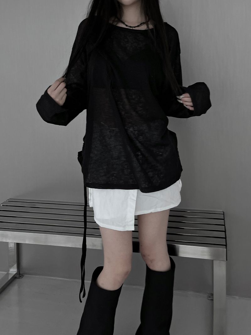 linen see-through long sleeve T (2color)