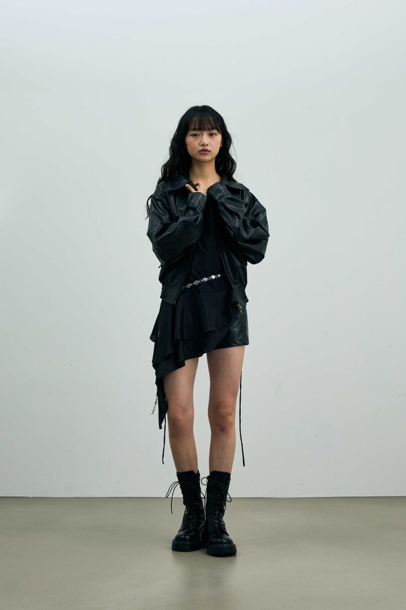 PAMELA LEATHER BOMBER JACKET / BLACK