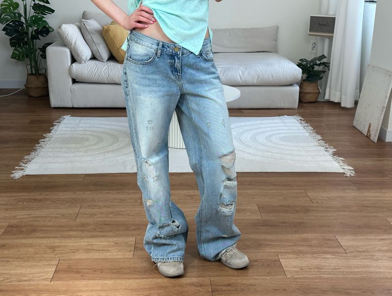 lowrise distressed denim
