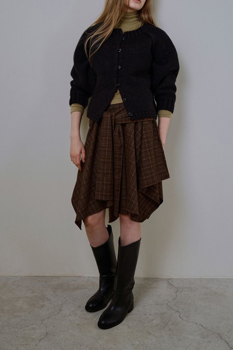 Wave check skirt_brown