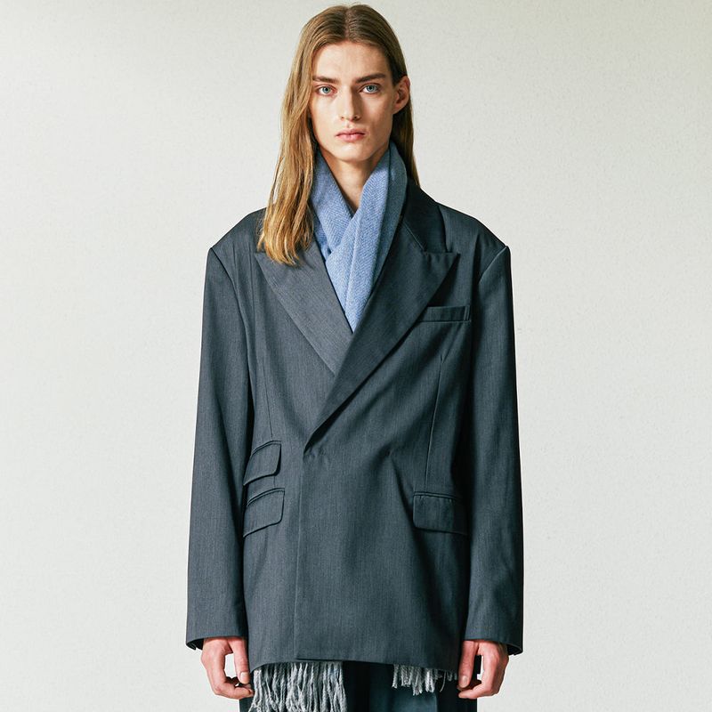 MAXIMAL DOUBLE BREASTED HIDDEN BUTTON BLAZER GREY