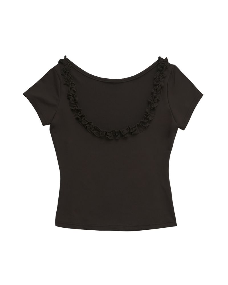 back open ruffle top / brown
