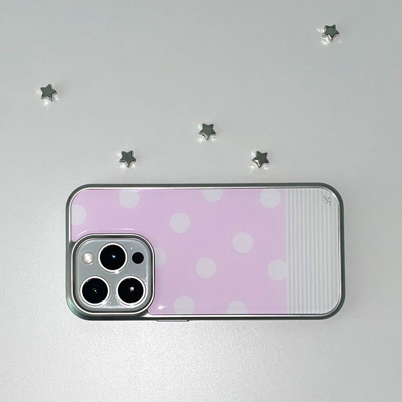 [MADE] BERRY DOT PHONE CASE PINK (epoxy silver bumper)