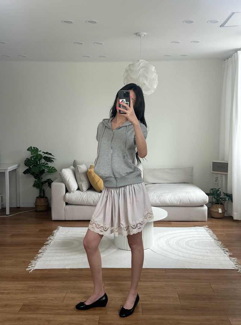 lace satin mini skirt