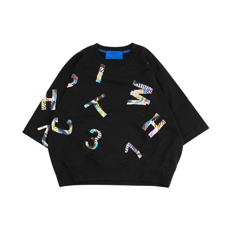 エスニックフラワーロゴクロップ半袖 MTM Tシャツ(UNISEX)_SYS5TS02BK