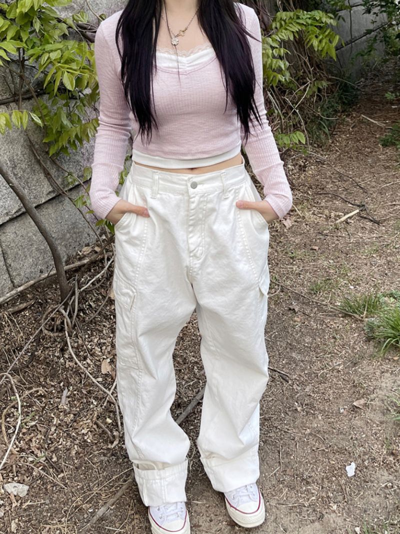 Stitch Wide Cotton Cargo Pants