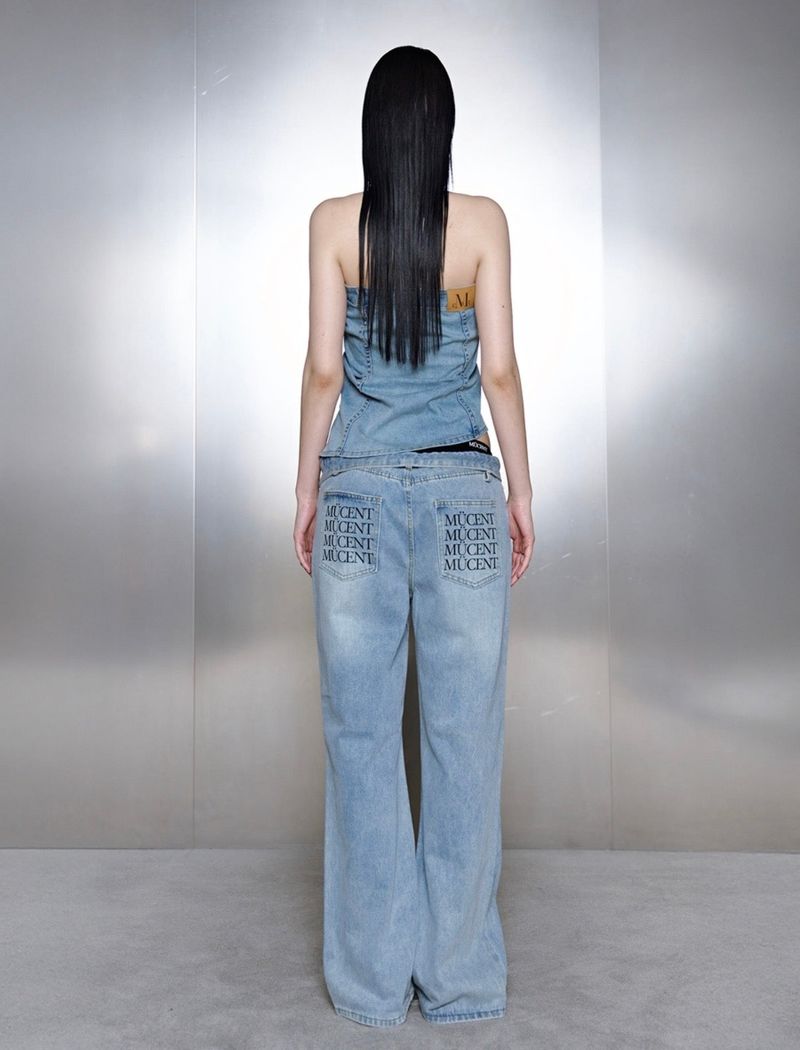 SNEP UNBALANCE DENIM DETAIL TANK TOP 
