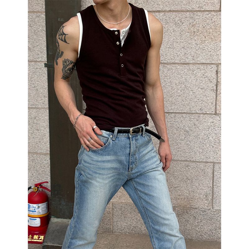 [BASIC ITEM] Henry neck botton sleeveless(3color)