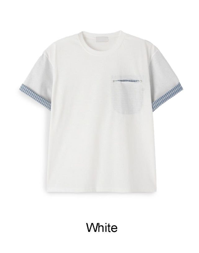 Seren check roll-up short-sleeve tee