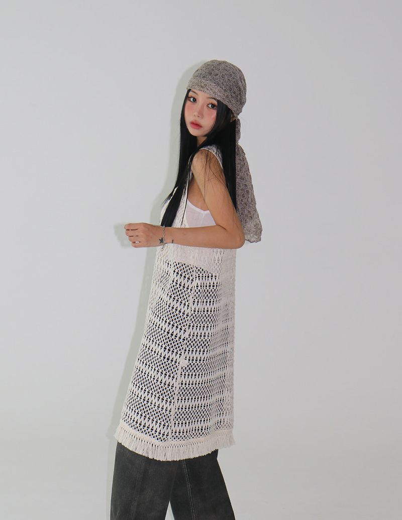 Fringe Mesh Crochet Layered Dress