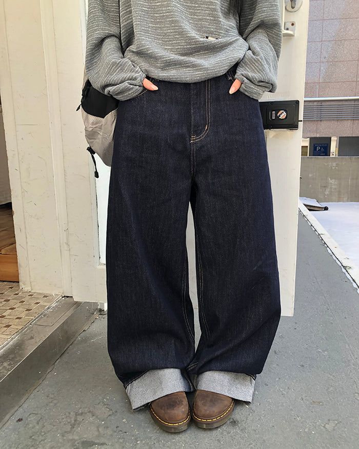 オーディン ロールアップ ローデニム ワイドパンツ
