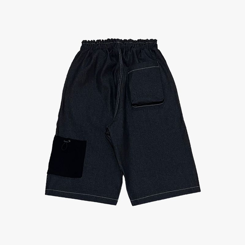 reverse terry pocket denim capri shorts_black
