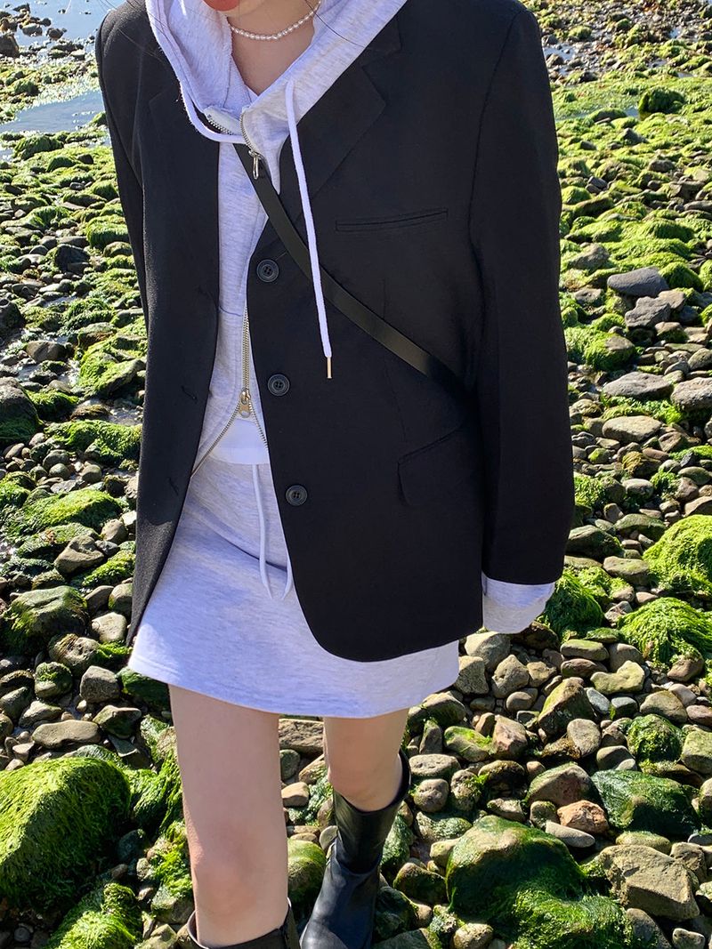 [MADE] Stern hip crop two-way hood zip-up -basic