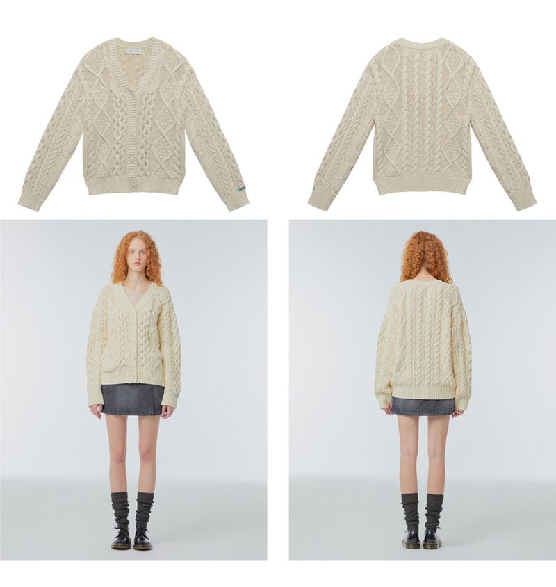 V-neck cable-knit cardigan