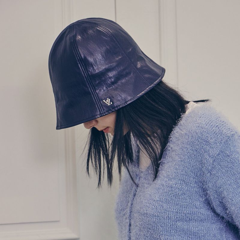 VZ Stud Vegan Leather Tulip Hat / Navy