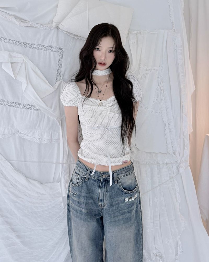 Coco flower wide fit raw Denim