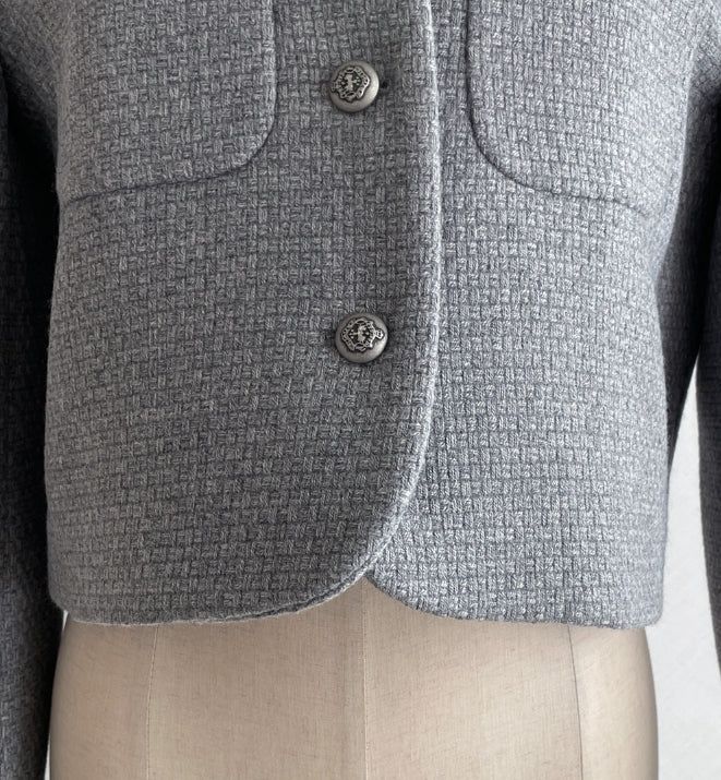 Deli Pocket No Collar Tweed Short Jacket