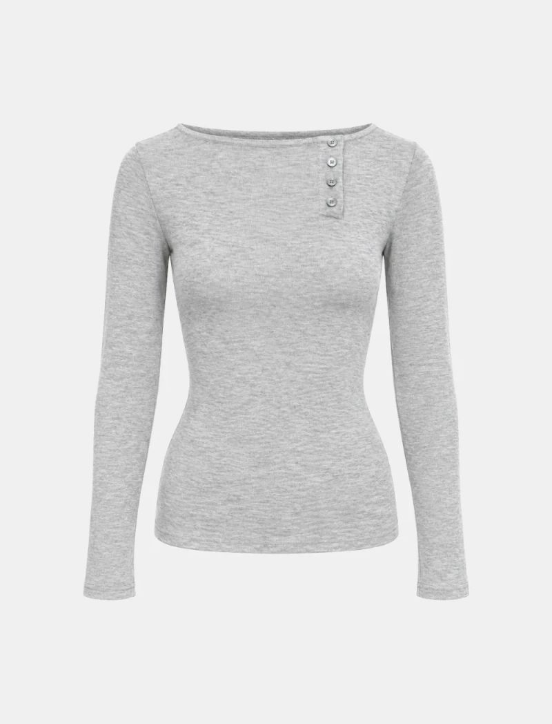 Ellie Henley-Neck Slim Long-Sleeve Top