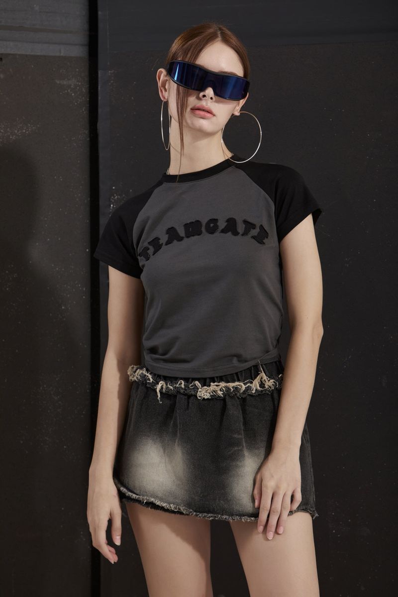 COVER DENIM SKIRT -BLACK